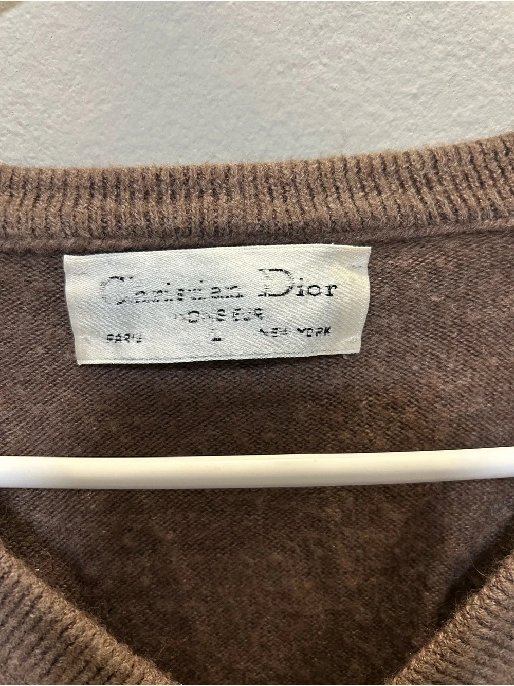 VintageChristian Dior Monsieur Brown V-Neck Orlon Sweater Embroidered Logo 0285